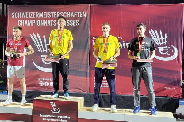 Podest der Herren Einzelwettkämpfe (von links): Maxime Pierrhumbert (Lausanne, 2.) , Nicolas A. Müller (Zürich, Meister)…