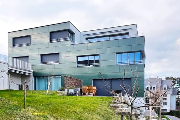 Die Fassade und das Dach sind mit Solarmodulen verkleidet.