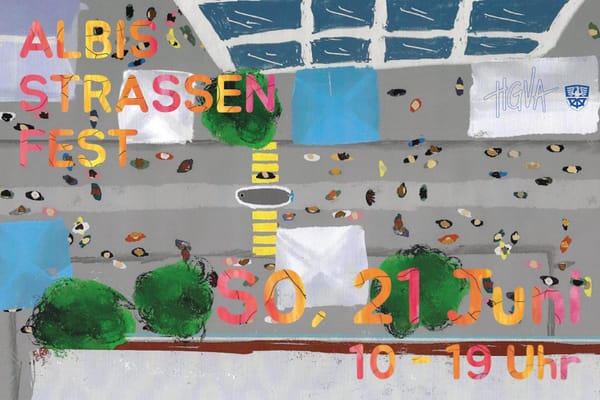 Belebte Albisstrasse von oben: Das Visual wurde von einem Schüler der Sekundarschule gestaltet