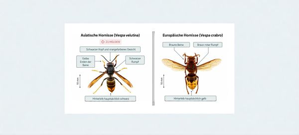 Die Asiatische Hornisse (links) erkennt man an ihrem schwarzen Körper. Die einheimische Hornisse ist rot-braun gefärbt.