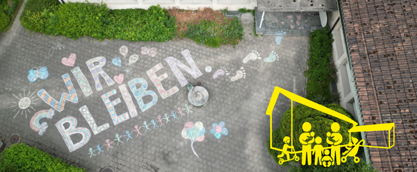 Mit diesem Bild werben Eltern für ihre Petition, mit der sie den Erhalt des Familienzentrums im ehemaligen Kindergarten…